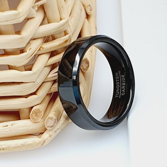 Shiny Polished Black Tungsten Wedding Band, GALTUN086 - Picture 4 of 5